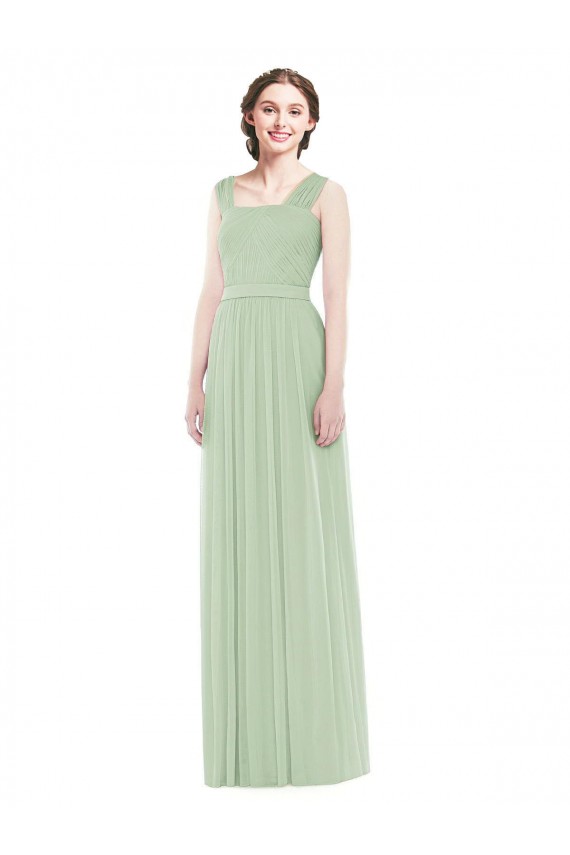 Spaghetti Straps Long Soft Chiffon Sage Sleeveless Bridal Party Dress Victoria