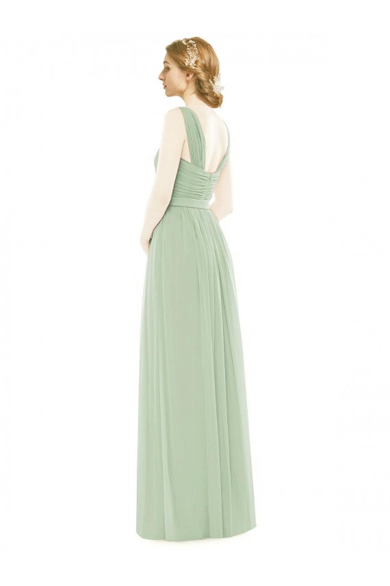 Spaghetti Straps Long Soft Chiffon Sage Sleeveless Bridal Party Dress Victoria