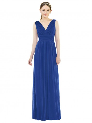 V-Neck Long Soft Chiffon Royal Blue Sleeveless Bridesmaid Gowns Victoria