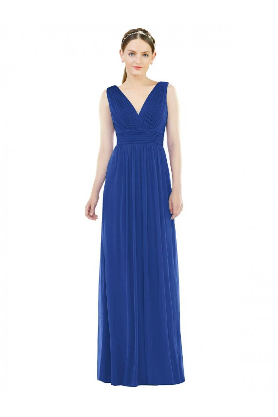 V-Neck Long Soft Chiffon Royal Blue Sleeveless Bridesmaid Gowns Victoria