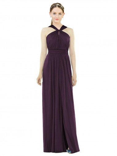 Halter Neck Long Soft Chiffon Grape Sleeveless Semi Formal Evening Dress / Bridesmaid Dress Victoria