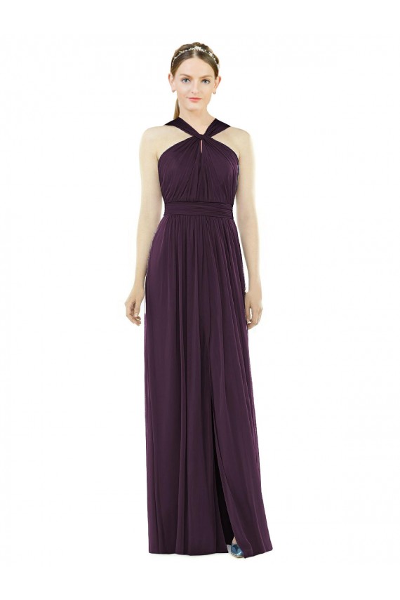 Halter Neck Long Soft Chiffon Grape Sleeveless Semi Formal Evening Dress / Bridesmaid Dress Victoria