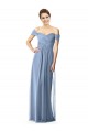 Off the Shoulder Long Soft Chiffon Dusty Blue Cap Sleeves Bridesmaid Dress Victoria