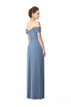 Off the Shoulder Long Soft Chiffon Dusty Blue Cap Sleeves Bridesmaid Dress Victoria