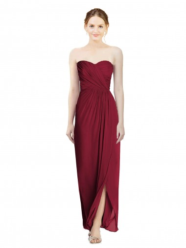 Sweetheart Long Soft Chiffon Burgundy Sheath Sleeveless Bridesmaid Dress Victoria