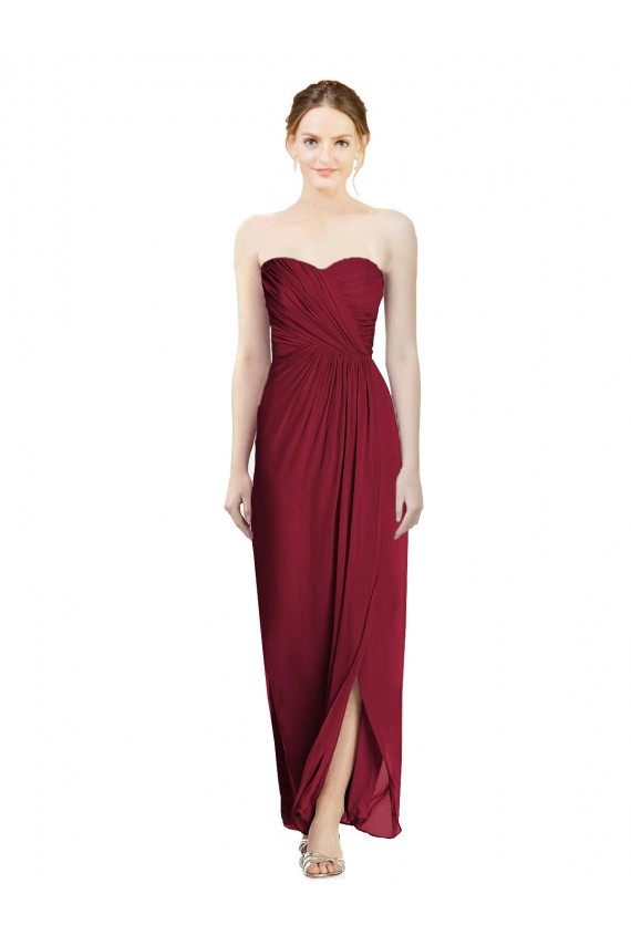 Sweetheart Long Soft Chiffon Burgundy Sheath Sleeveless Bridesmaid Dress Victoria