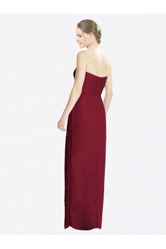 Sweetheart Long Soft Chiffon Burgundy Sheath Sleeveless Bridesmaid Dress Victoria