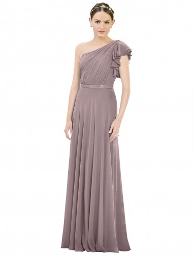 One Shoulder Long Soft Chiffon Dusty Rose Sleeveless Bridesmaid Dress Victoria