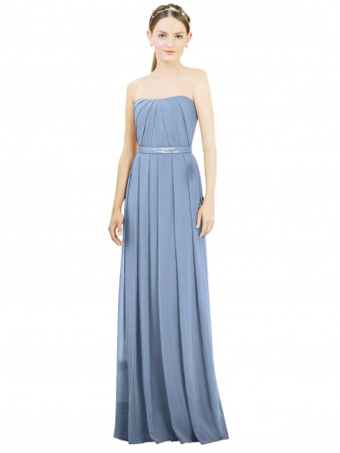 Strapless Long Soft Chiffon Dusty Blue A-Line Sleeveless Bridesmaid Dress Victoria