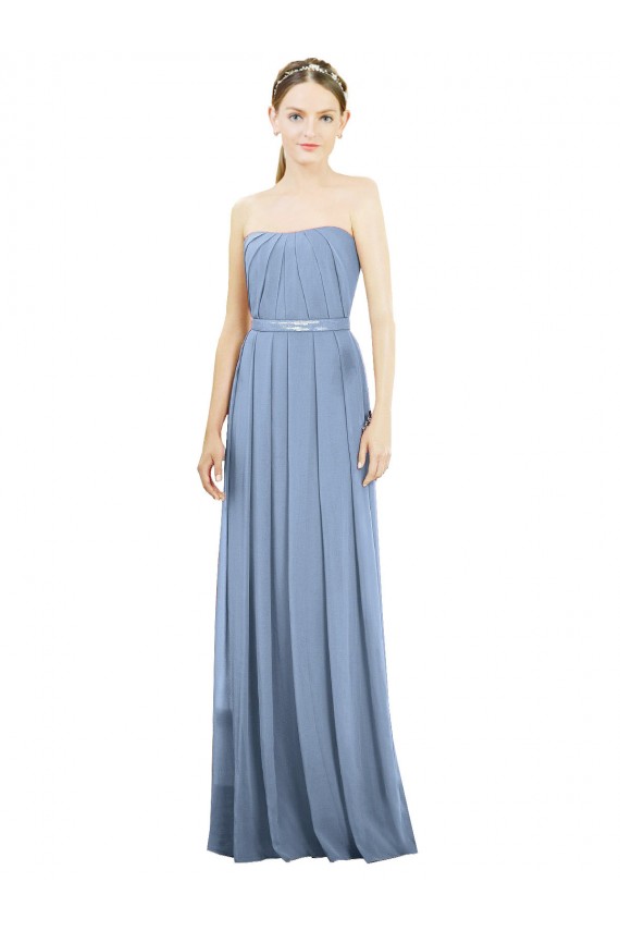 Strapless Long Soft Chiffon Dusty Blue A-Line Sleeveless Bridesmaid Dress Victoria