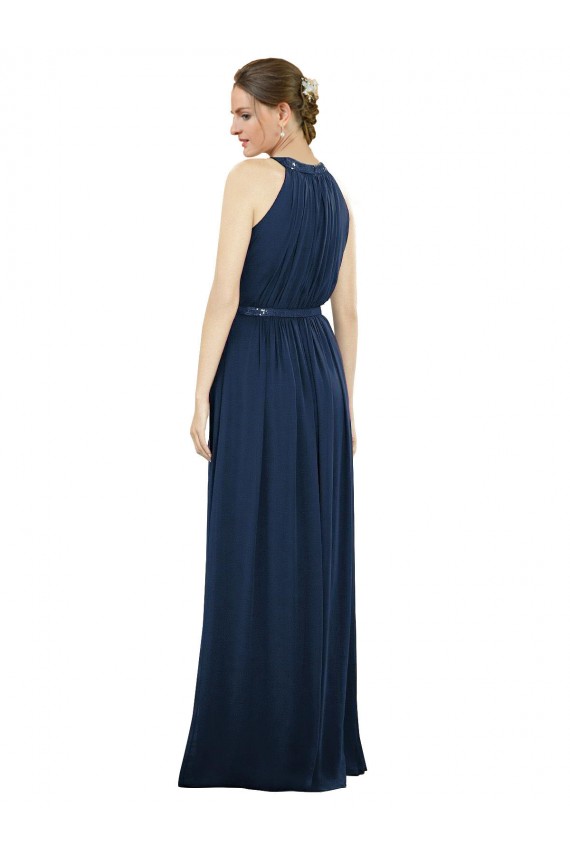 High Neck Long Soft Chiffon Dark Navy Sleeveless Bridesmaid Dress / Formal Dress Victoria