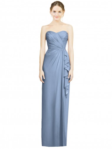 Strapless Long Soft Chiffon Dusty Blue Sleeveless Bridesmaid Dress Victoria