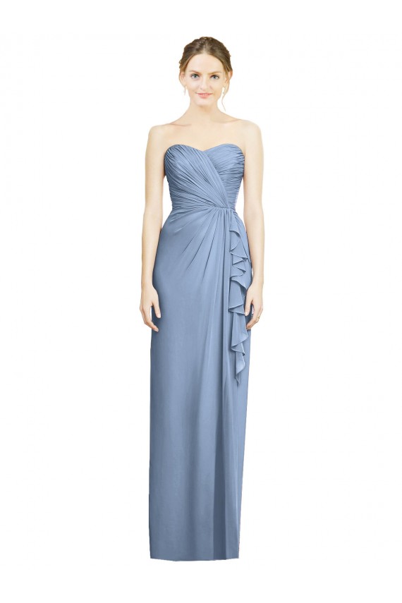 Strapless Long Soft Chiffon Dusty Blue Sleeveless Bridesmaid Dress Victoria