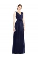 V-Neck Long Chiffon Dark Navy A-Line Sleeveless Bridesmaid Gowns Victoria