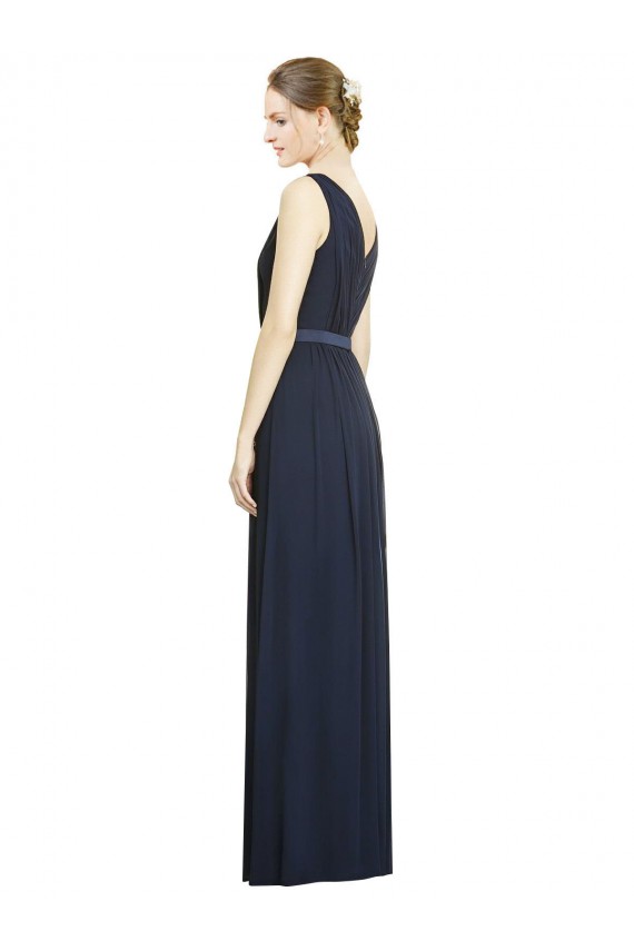 V-Neck Long Chiffon Dark Navy A-Line Sleeveless Bridesmaid Gowns Victoria