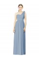 One Shoulder Long Soft Chiffon Dusty Blue Sleeveless Bridesmaid Dress Victoria