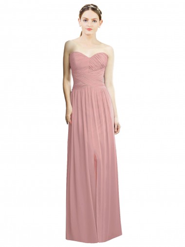 Strapless Long Chiffon Dusty Pink Sleeveless Bridesmaid Dress / Evening Dress Victoria