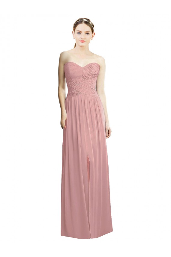 Strapless Long Chiffon Dusty Pink Sleeveless Bridesmaid Dress / Evening Dress Victoria
