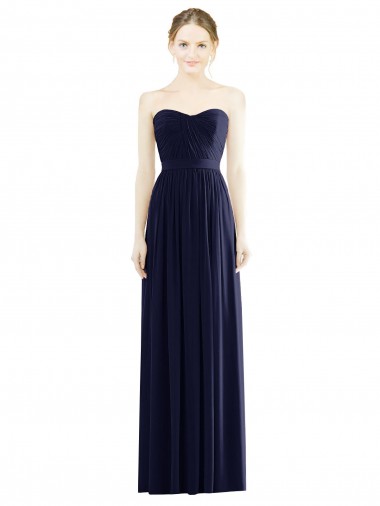 Strapless Long Soft Chiffon Dark Navy Sleeveless Formal Evening Gown / Bridesmaid Dress Victoria