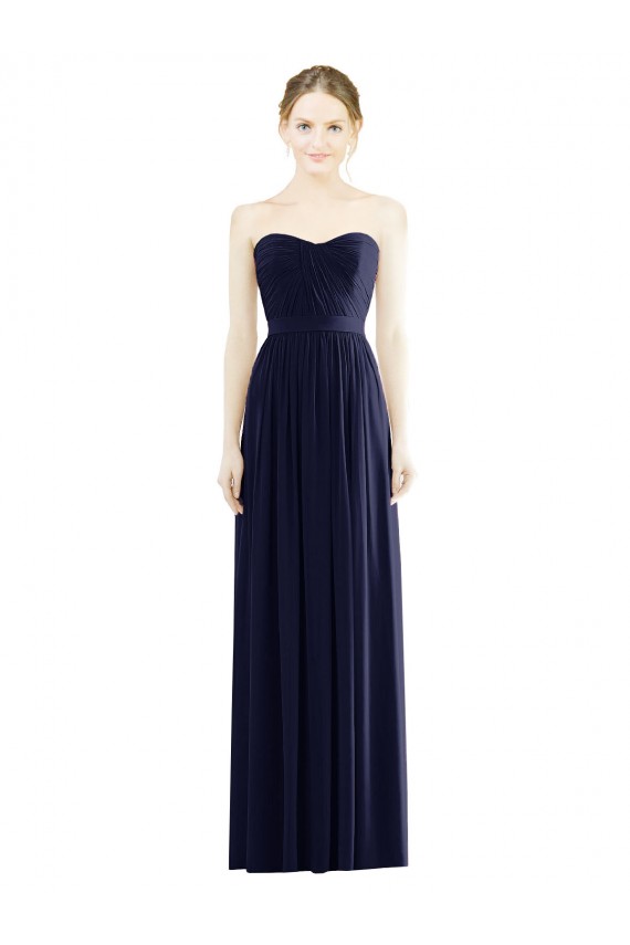 Strapless Long Soft Chiffon Dark Navy Sleeveless Formal Evening Gown / Bridesmaid Dress Victoria
