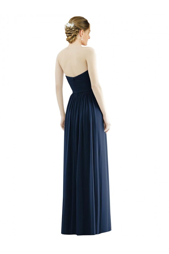 Strapless Long Soft Chiffon Dark Navy Sleeveless Formal Evening Gown / Bridesmaid Dress Victoria