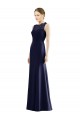 Illusion Neck Long Soft Chiffon & Lace Dark Navy Sleeveless Bridesmaid Dress Victoria