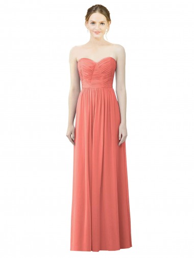 Strapless Long Soft Chiffon Coral Sleeveless Bridesmaid Dress Victoria