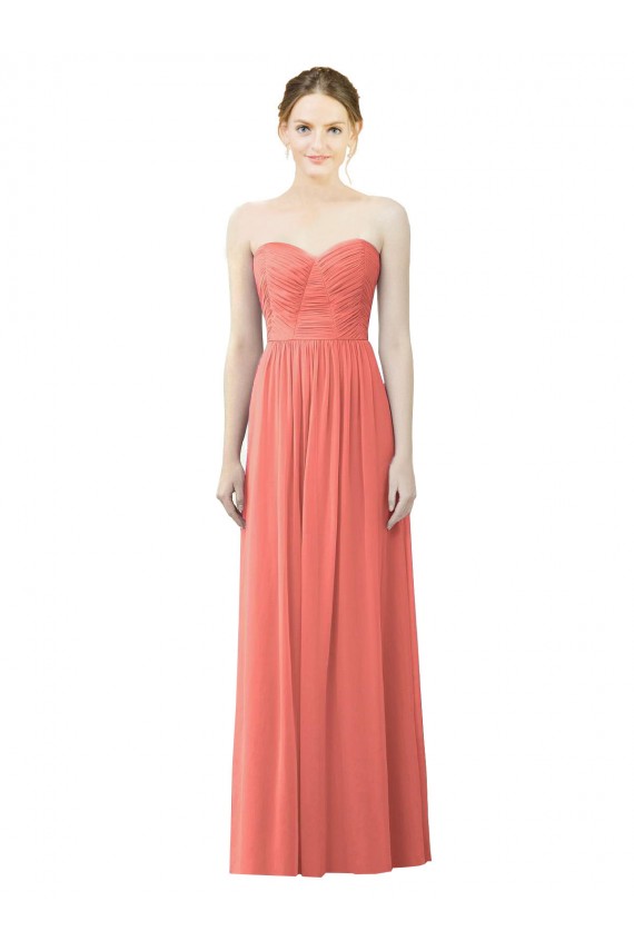 Strapless Long Soft Chiffon Coral Sleeveless Bridesmaid Dress Victoria