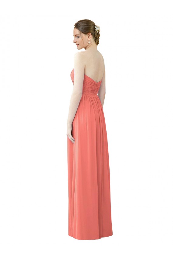 Strapless Long Soft Chiffon Coral Sleeveless Bridesmaid Dress Victoria