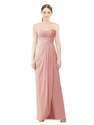Strapless Long Soft Chiffon Bliss Pink Sleeveless High Low Bridesmaid Dress Victoria