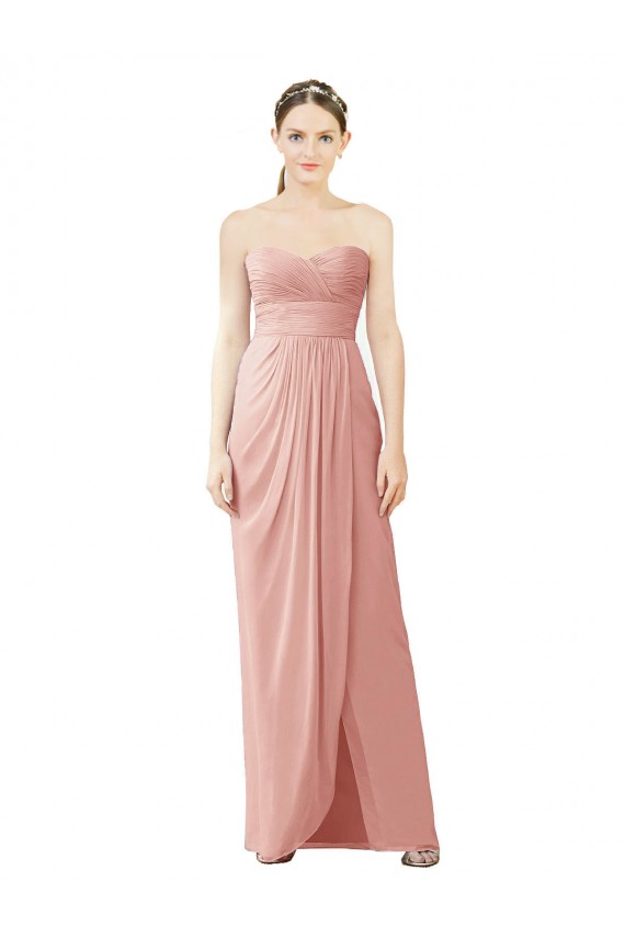 Strapless Long Soft Chiffon Bliss Pink Sleeveless High Low Bridesmaid Dress Victoria