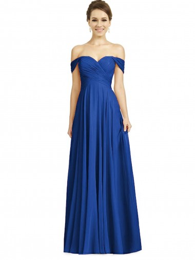 Sweetheart Long Soft Chiffon Royal Blue Cap Sleeves Semi Formal Evening Dress / Bridesmaid Dress Victoria