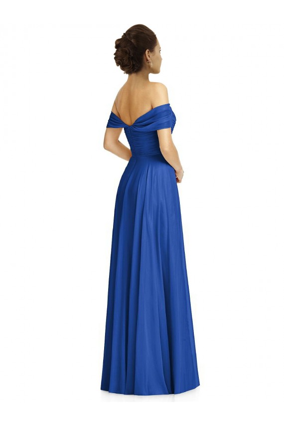 Sweetheart Long Soft Chiffon Royal Blue Cap Sleeves Semi Formal Evening Dress / Bridesmaid Dress Victoria