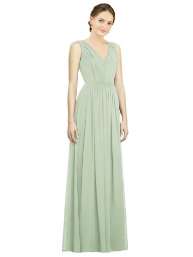 V-Neck Long Soft Chiffon Sage Sleeveless Bridesmaid Dress Victoria