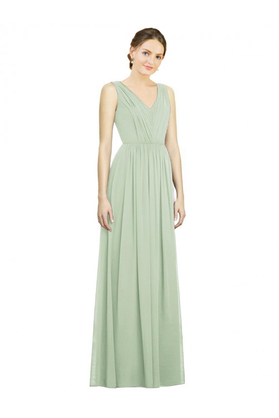 V-Neck Long Soft Chiffon Sage Sleeveless Bridesmaid Dress Victoria