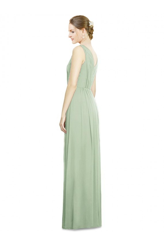 V-Neck Long Soft Chiffon Sage Sleeveless Bridesmaid Dress Victoria
