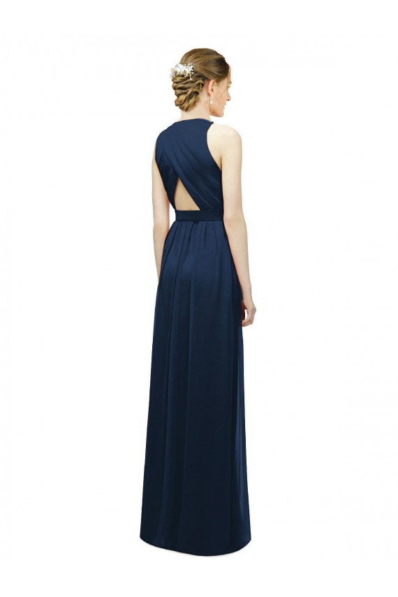 Halter Neck Long Soft Chiffon Salmon Sleeveless Bridesmaid Dress Victoria