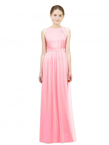 Halter Neck Long Soft Chiffon Salmon Sleeveless Bridesmaid Dress Victoria