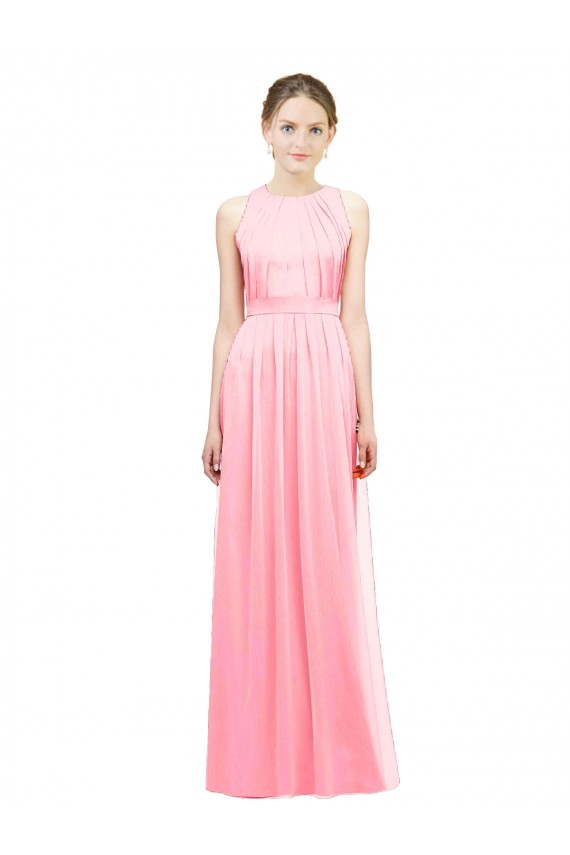 Halter Neck Long Soft Chiffon Salmon Sleeveless Bridesmaid Dress Victoria