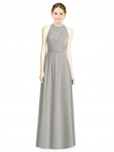 Halter Neck Long Chiffon Silver Sleeveless Bridesmaid Dress / Evening Dress Victoria