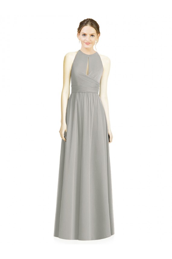 Halter Neck Long Chiffon Silver Sleeveless Bridesmaid Dress / Evening Dress Victoria