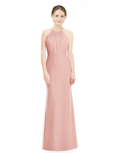 Halter Neck Long Soft Chiffon Bliss Pink Sleeveless Bridesmaid Dress Victoria