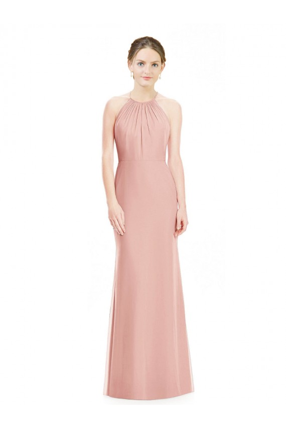 Halter Neck Long Soft Chiffon Bliss Pink Sleeveless Bridesmaid Dress Victoria