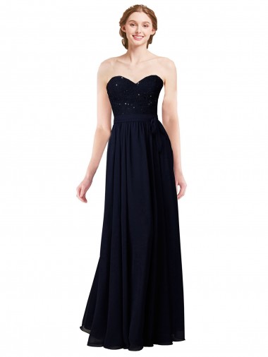 Sweetheart Long Soft Chiffon Dark Navy Sleeveless Formal Dress / Bridesmaid Dress Victoria