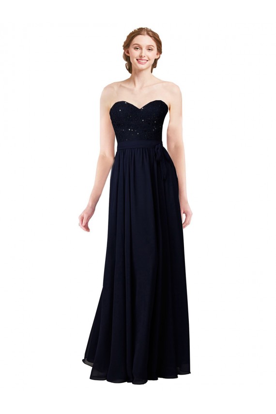 Sweetheart Long Soft Chiffon Dark Navy Sleeveless Formal Dress / Bridesmaid Dress Victoria