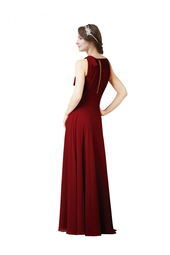 Halter Neck Long Soft Chiffon Burgundy Sleeveless Bridesmaid Dress Victoria