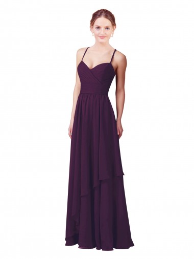 Sweetheart Long Chiffon Grape Sheath Sleeveless Bridesmaid Dress Victoria