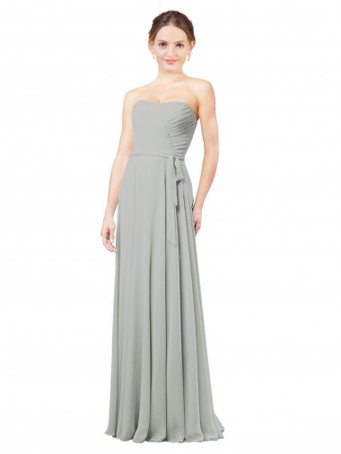Sweetheart Long Soft Chiffon Silver A-Line Sleeveless Bridesmaid Dresses Victoria