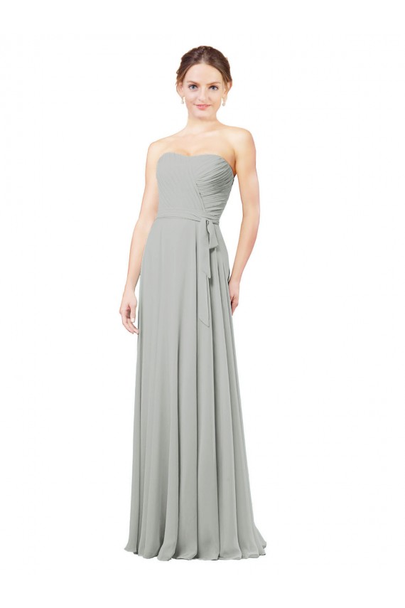 Sweetheart Long Soft Chiffon Silver A-Line Sleeveless Bridesmaid Dresses Victoria
