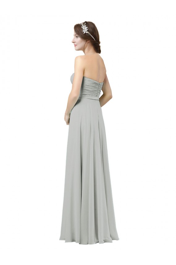 Sweetheart Long Soft Chiffon Silver A-Line Sleeveless Bridesmaid Dresses Victoria